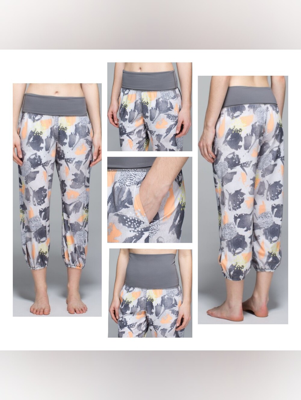 Lululemon Women 4 Om Pant Mini Art Pop White Multi / Slate